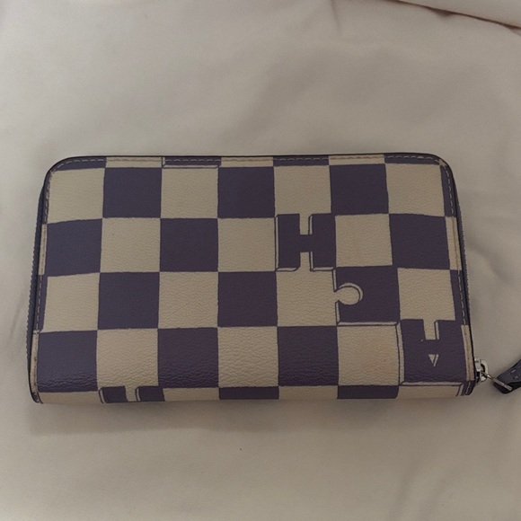 Coach Women's Wallet in Purple and Cream Checkered Design - Picture 2 of 4